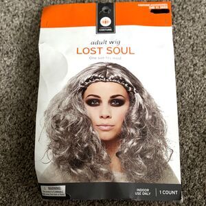 Lost Soul Adult Wig Gray Curly Braided Halloween Witch Ghost Costume One Size